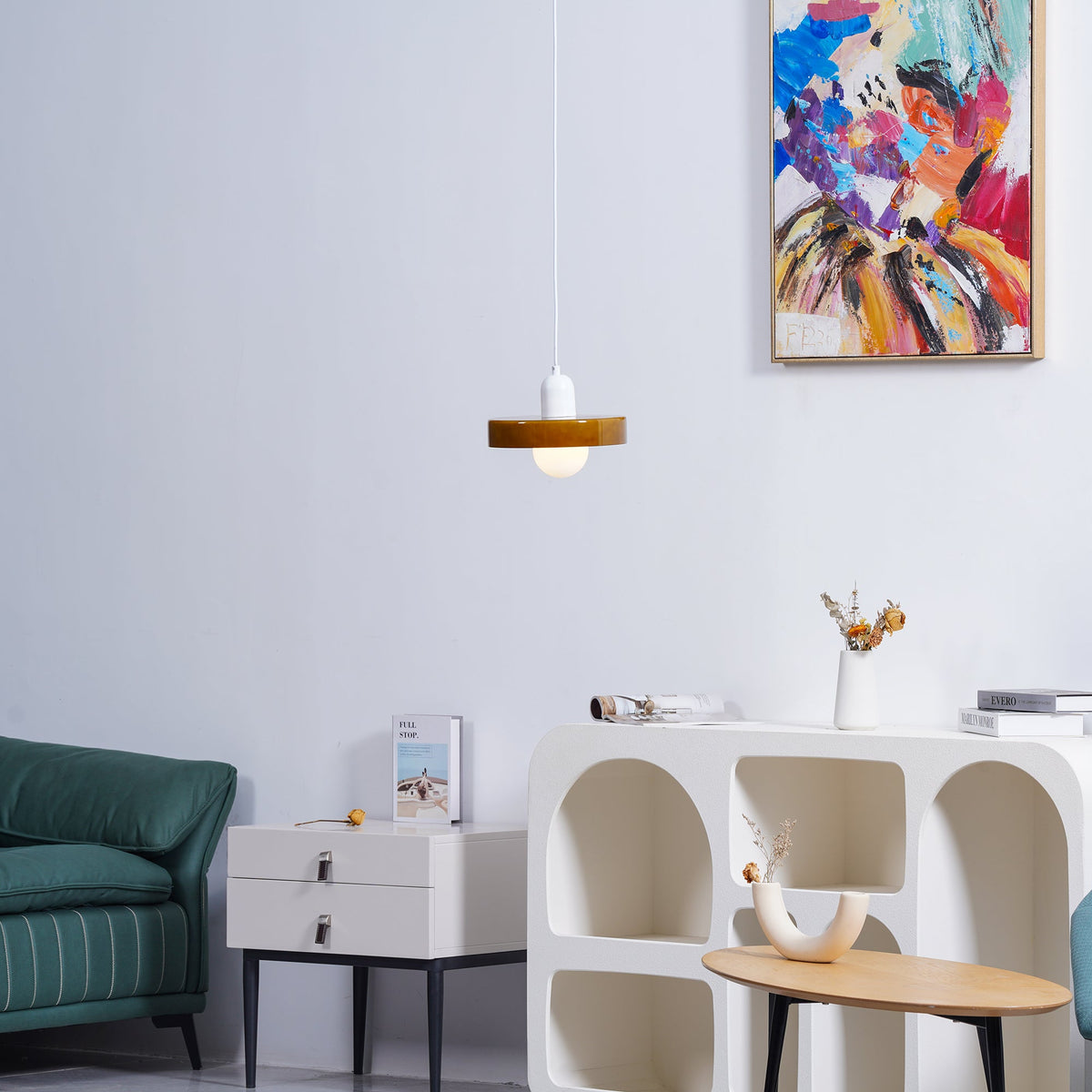 Frosted Glass Orb Pendant Light with Glass Disc Brim Bedside Reading