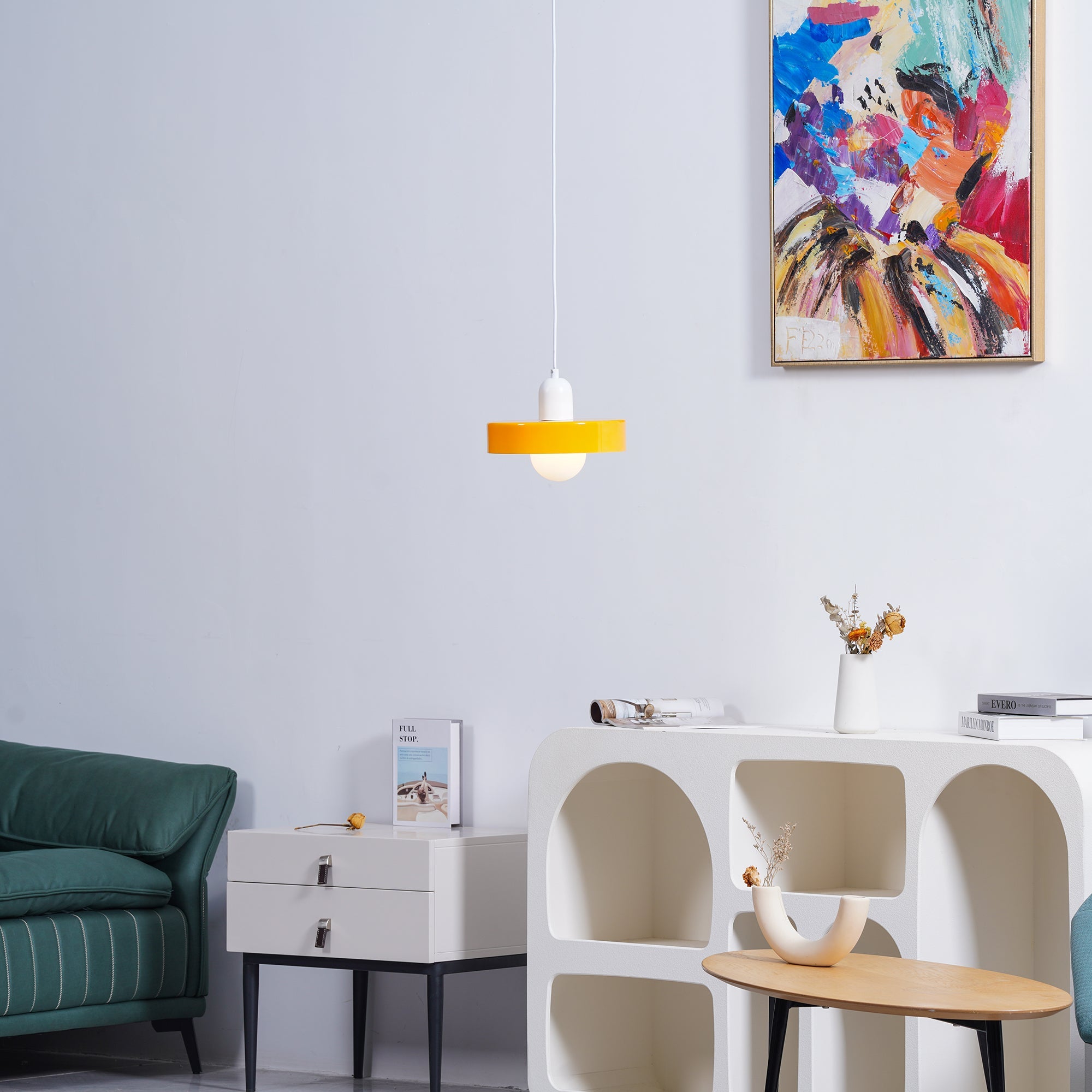 Frosted Glass Orb Pendant Light with Glass Disc Brim Bedside Reading