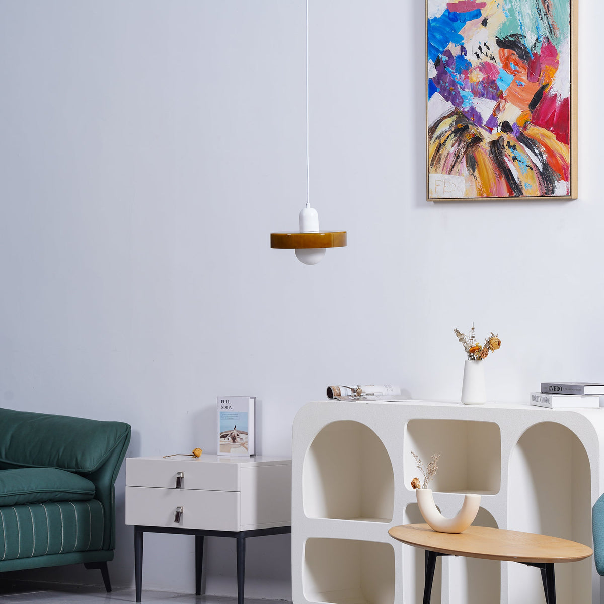 Frosted Glass Orb Pendant Light with Glass Disc Brim Bedside Reading