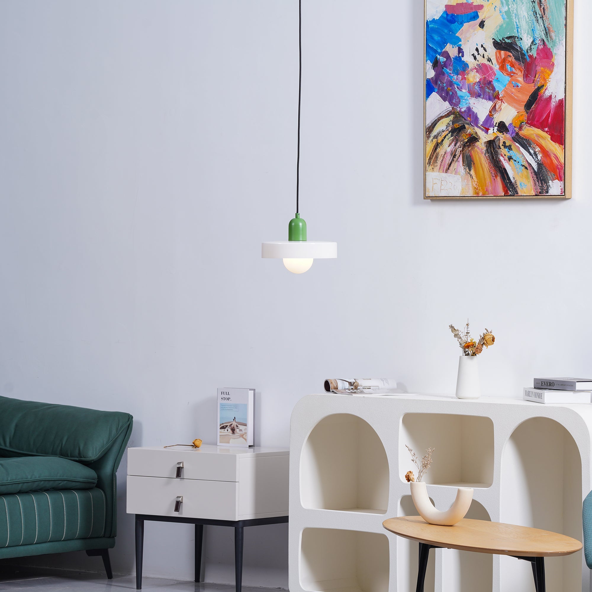Frosted Glass Orb Pendant Light with Glass Disc Brim Bedside Reading