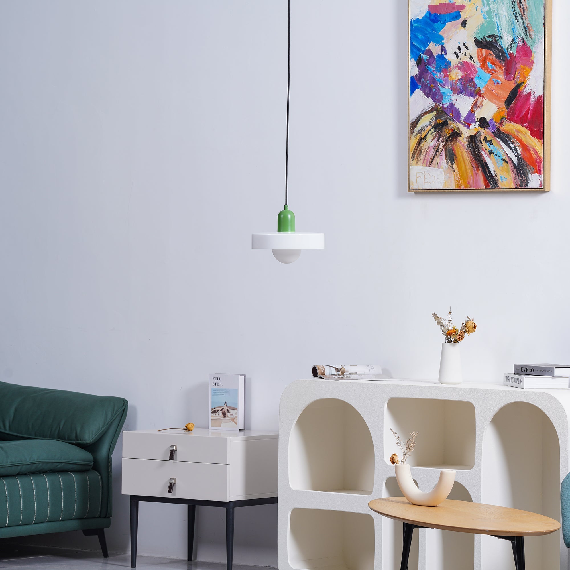 Frosted Glass Orb Pendant Light with Glass Disc Brim Bedside Reading