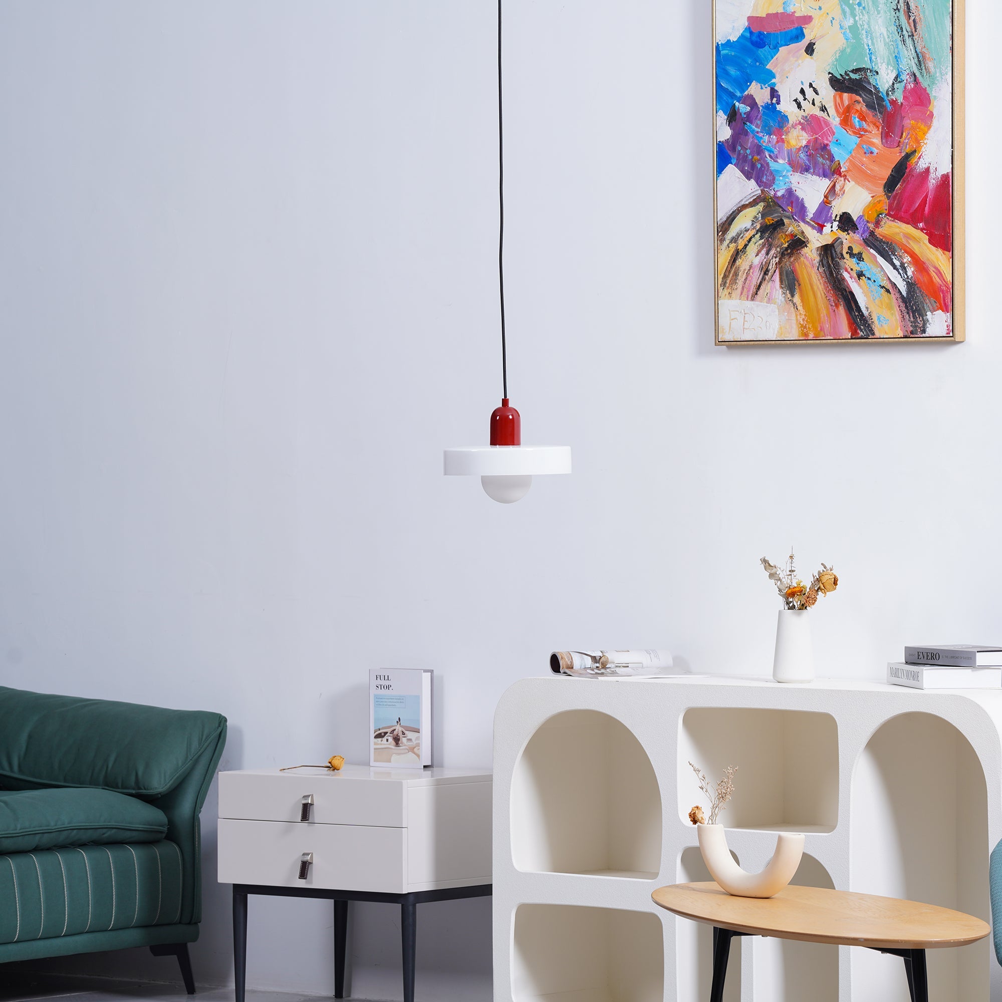 Frosted Glass Orb Pendant Light with Glass Disc Brim Bedside Reading
