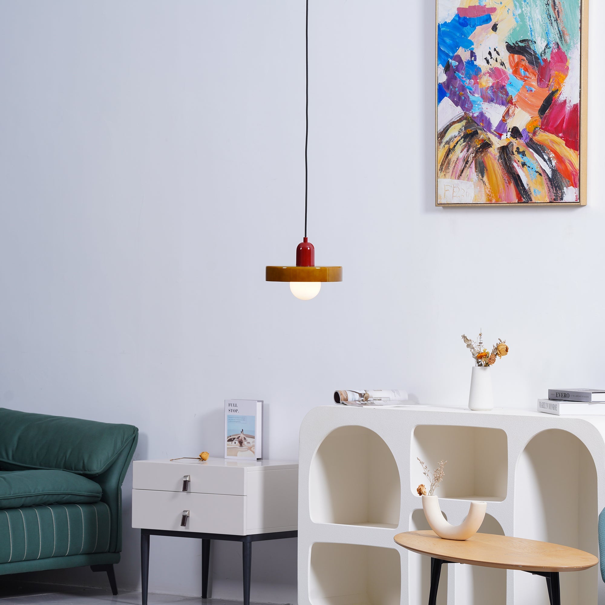 Frosted Glass Orb Pendant Light with Glass Disc Brim Bedside Reading