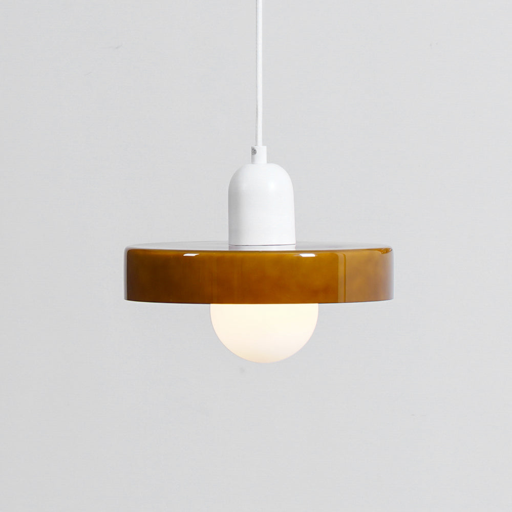 Frosted Glass Orb Pendant Light with Glass Disc Brim Bedside Reading