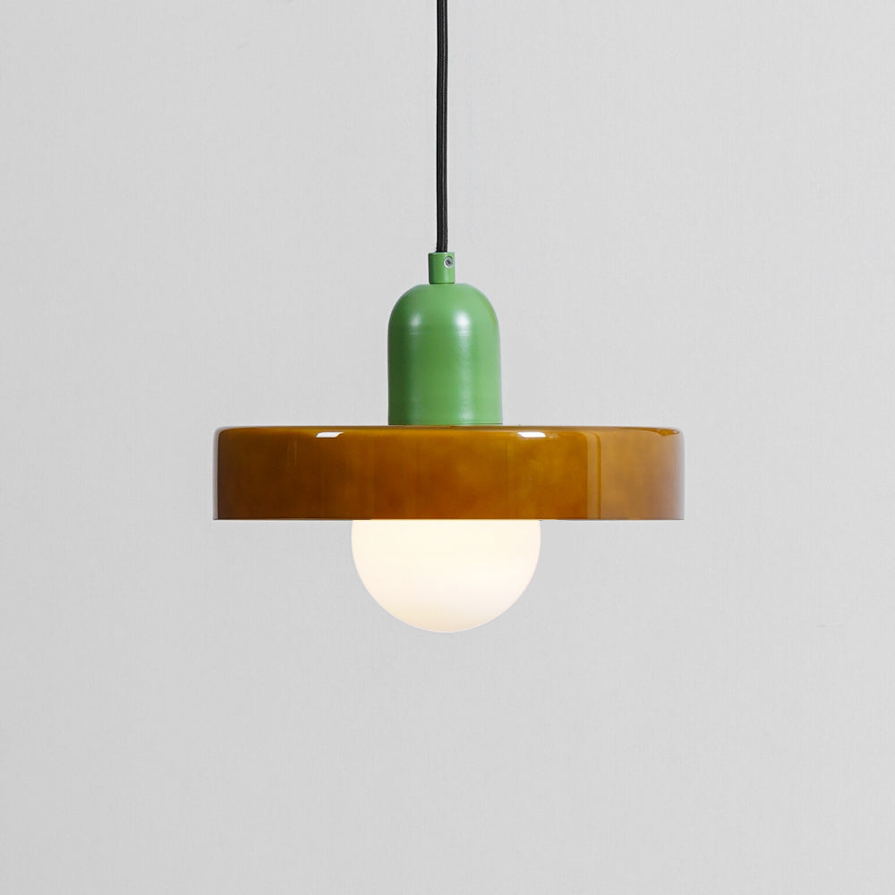 Frosted Glass Orb Pendant Light with Glass Disc Brim Bedside Reading
