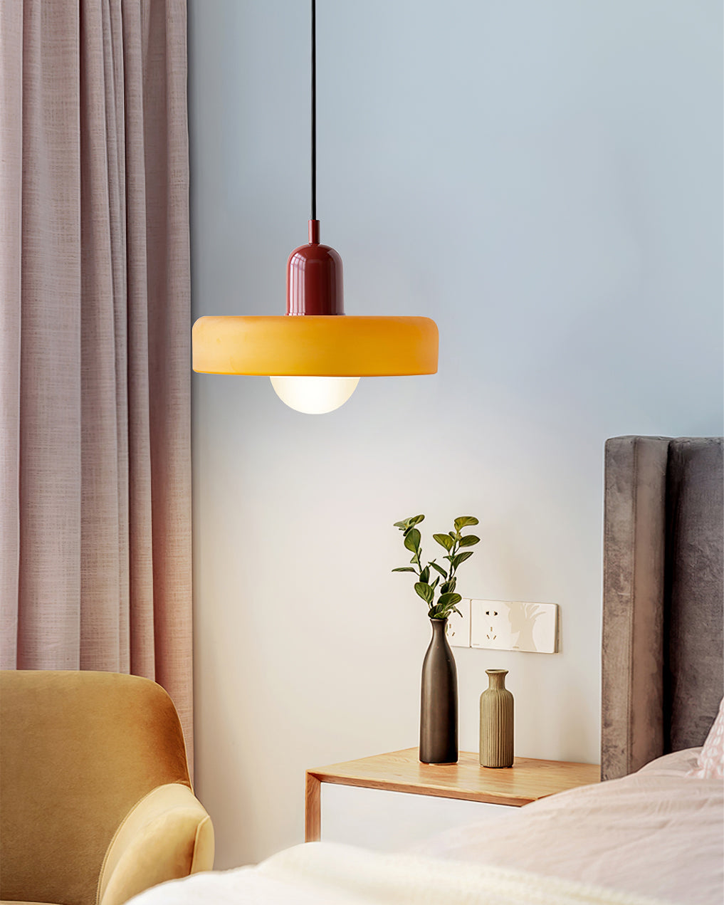 Frosted Glass Orb Pendant Light with Glass Disc Brim Bedside Reading