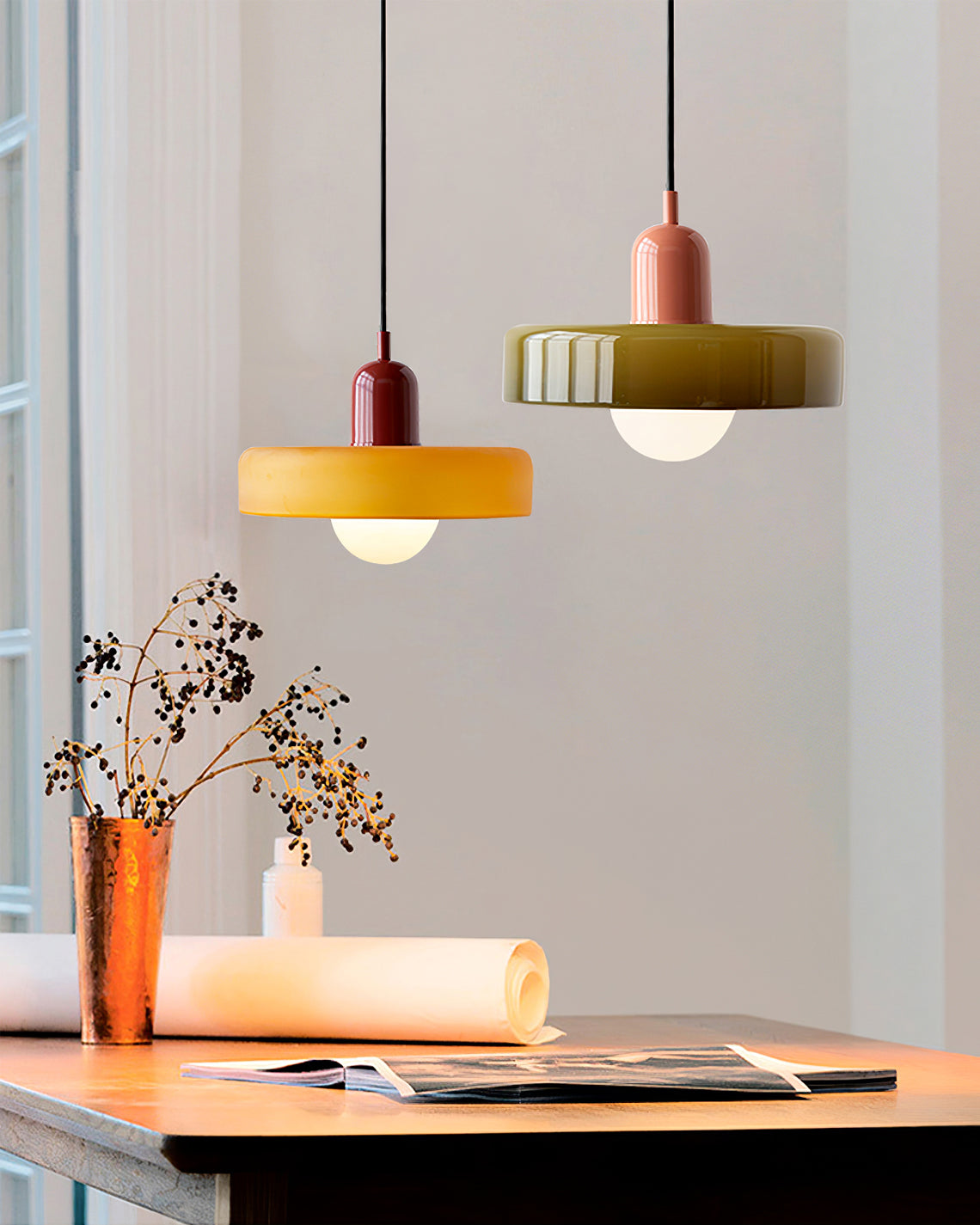 Frosted Glass Orb Pendant Light with Glass Disc Brim Bedside Reading