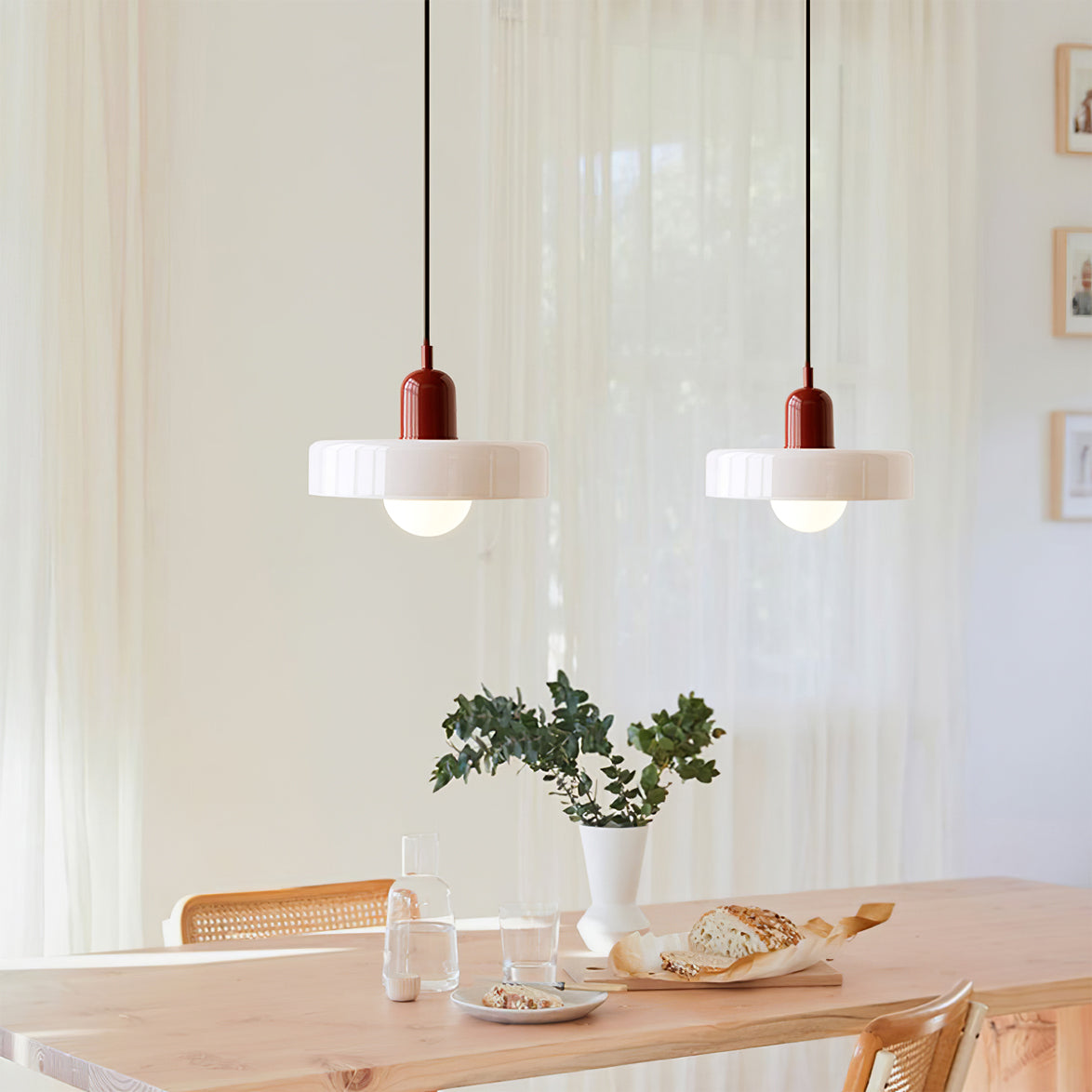 Frosted Glass Orb Pendant Light with Glass Disc Brim Bedside Reading
