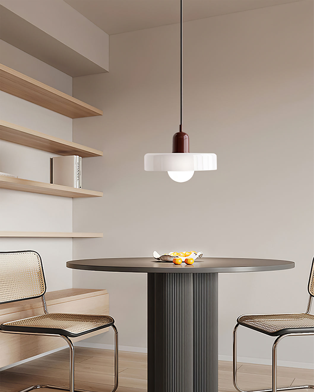 Frosted Glass Orb Pendant Light with Glass Disc Brim Bedside Reading