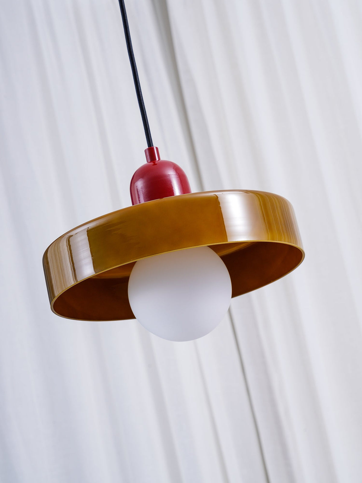 Frosted Glass Orb Pendant Light with Glass Disc Brim Bedside Reading