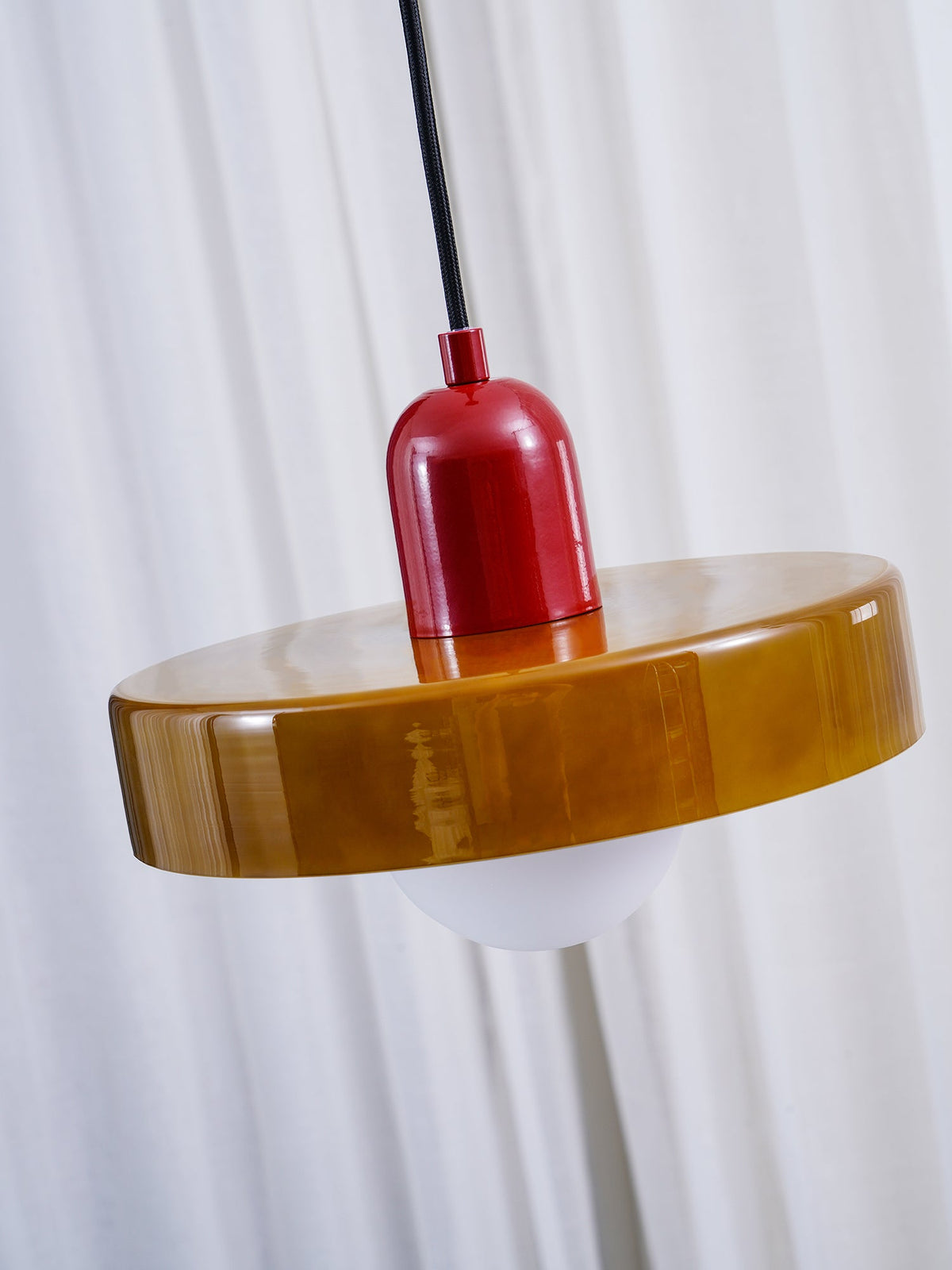 Frosted Glass Orb Pendant Light with Glass Disc Brim Bedside Reading