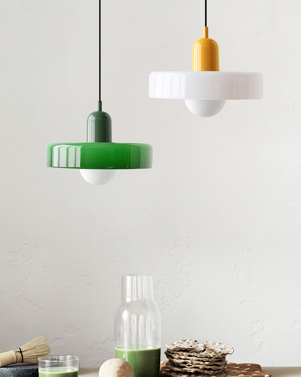 Frosted Glass Orb Pendant Light with Glass Disc Brim Bedside Reading