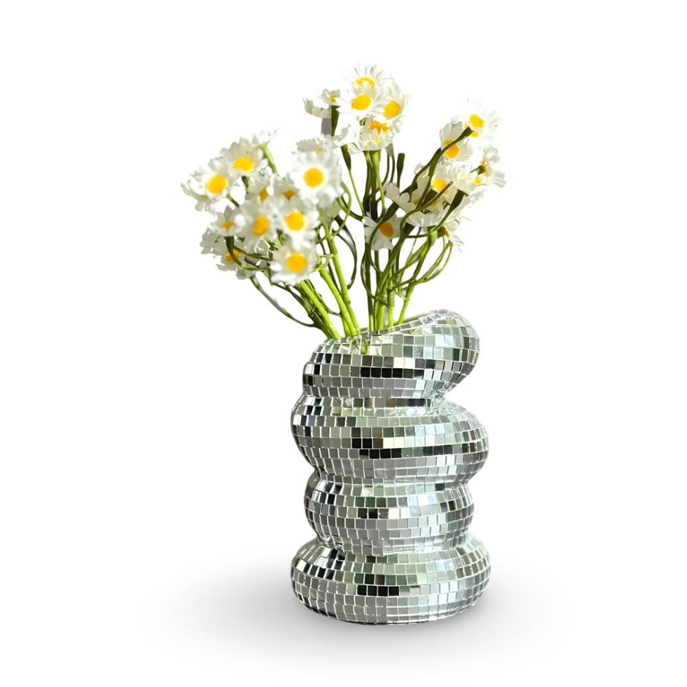 Disco blomstervase boblende form med spejlmosaikfliser