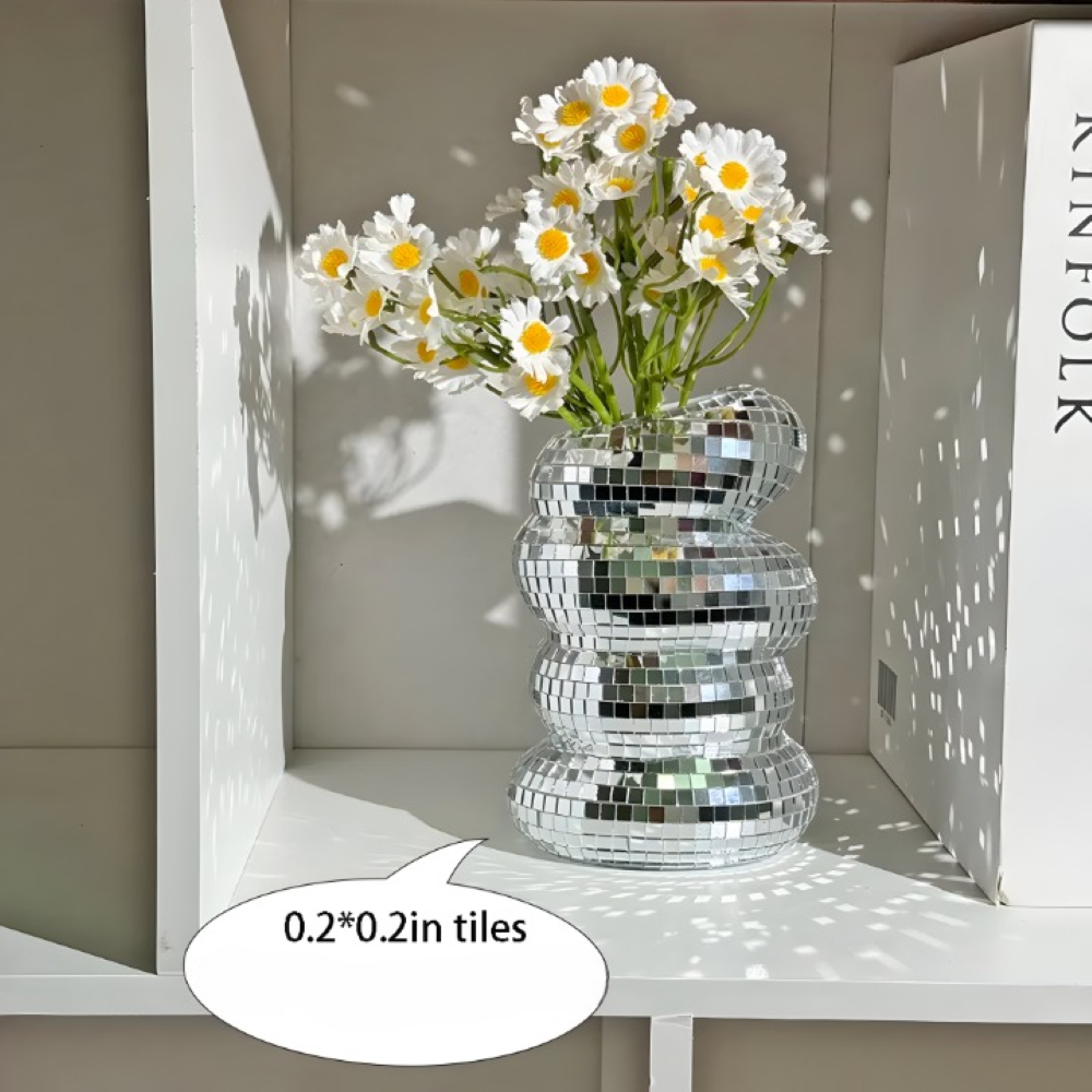 Disco blomstervase boblende form med spejlmosaikfliser