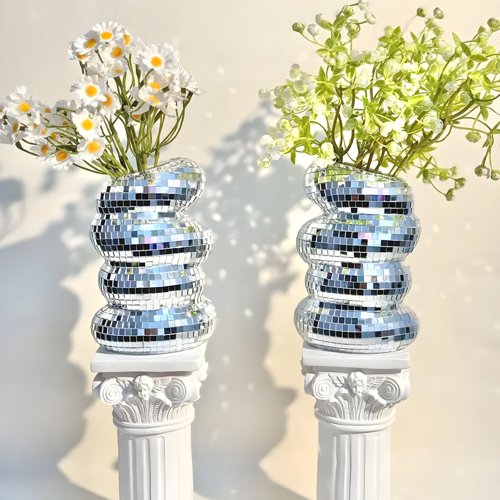 Disco blomstervase boblende form med spejlmosaikfliser
