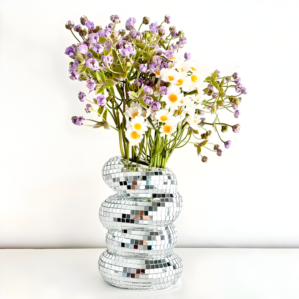 Disco blomstervase boblende form med spejlmosaikfliser