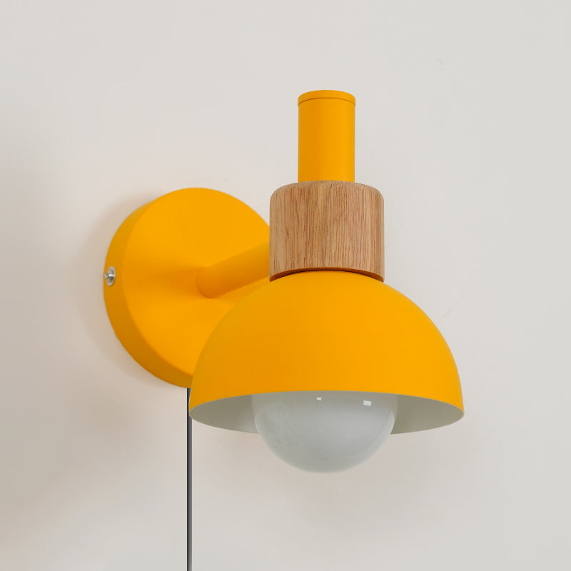 Plug In Wall Sconce with Wood Accent Push Button Switch Bedside Reading