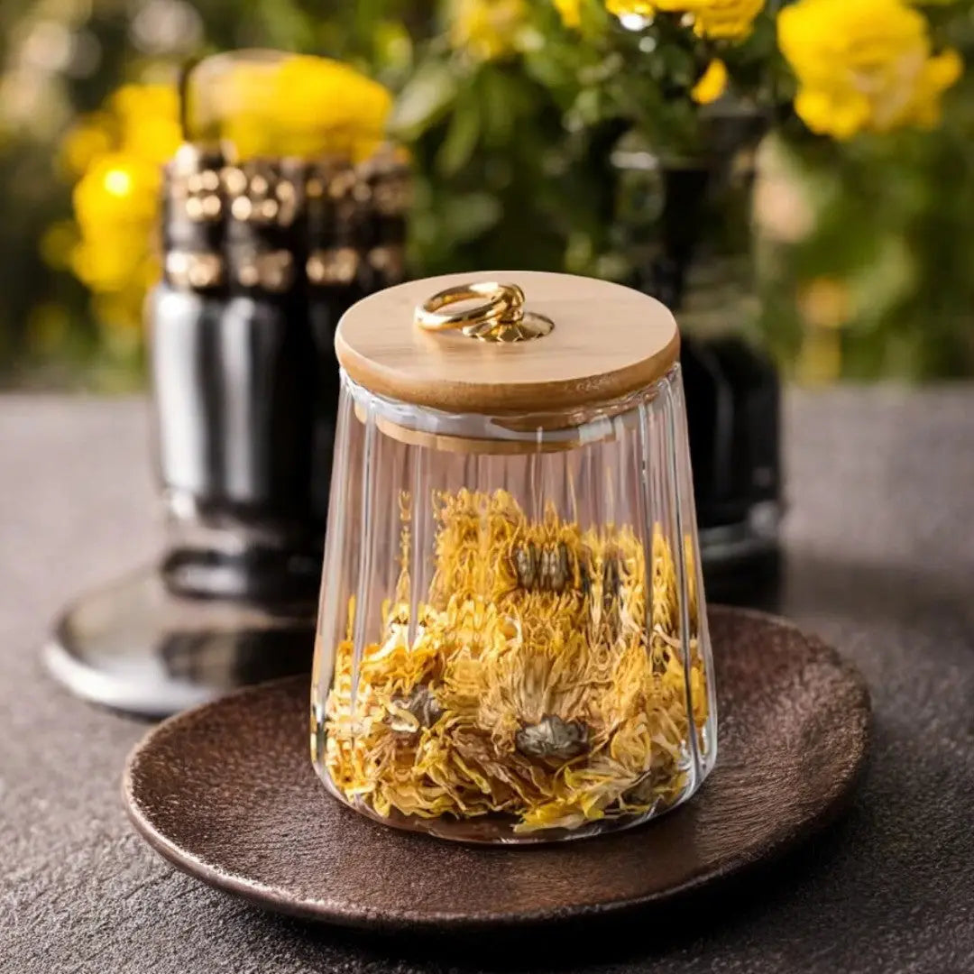 Glass Tea Storage Jar with Sealed Wooden Lid
