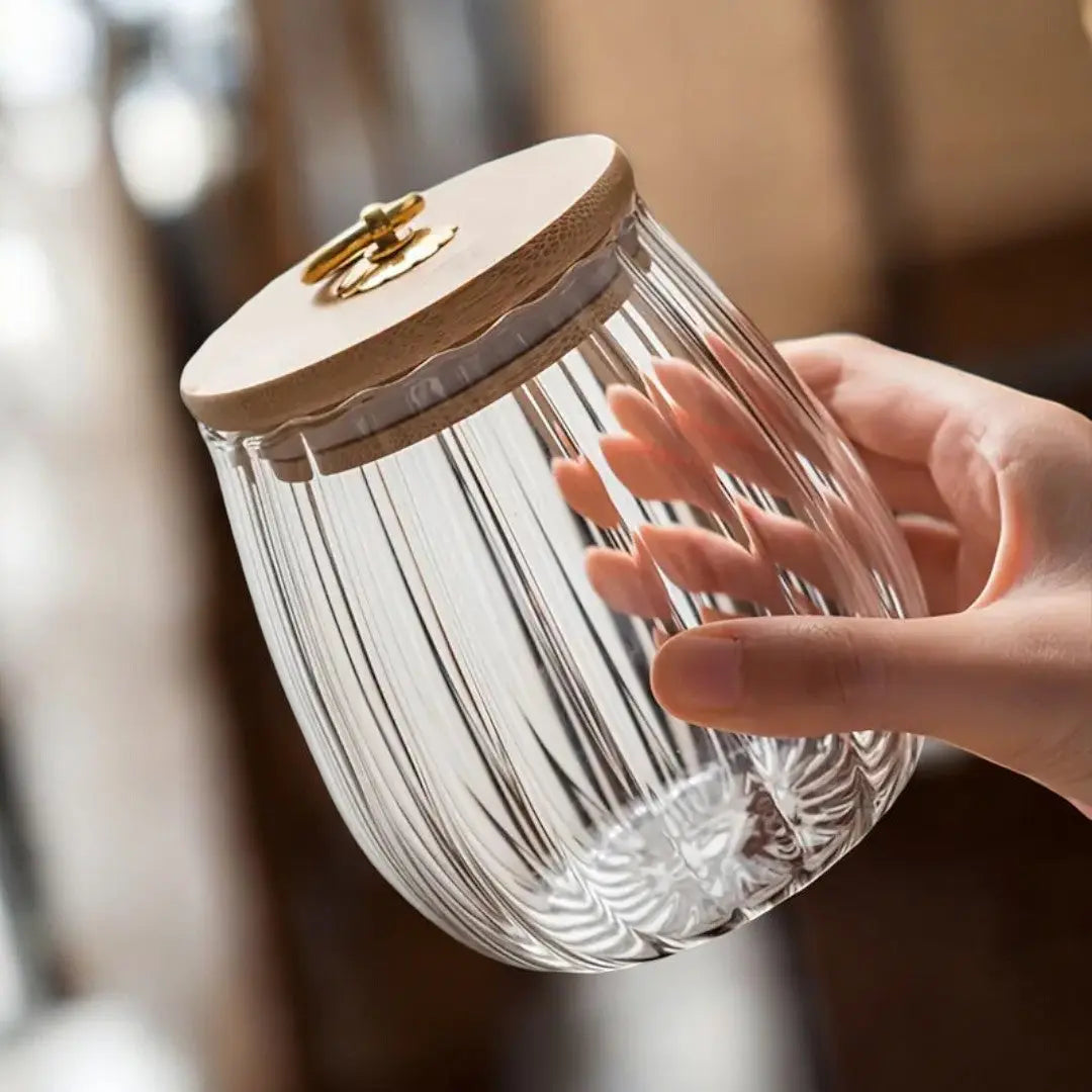 Glass Tea Storage Jar with Sealed Wooden Lid