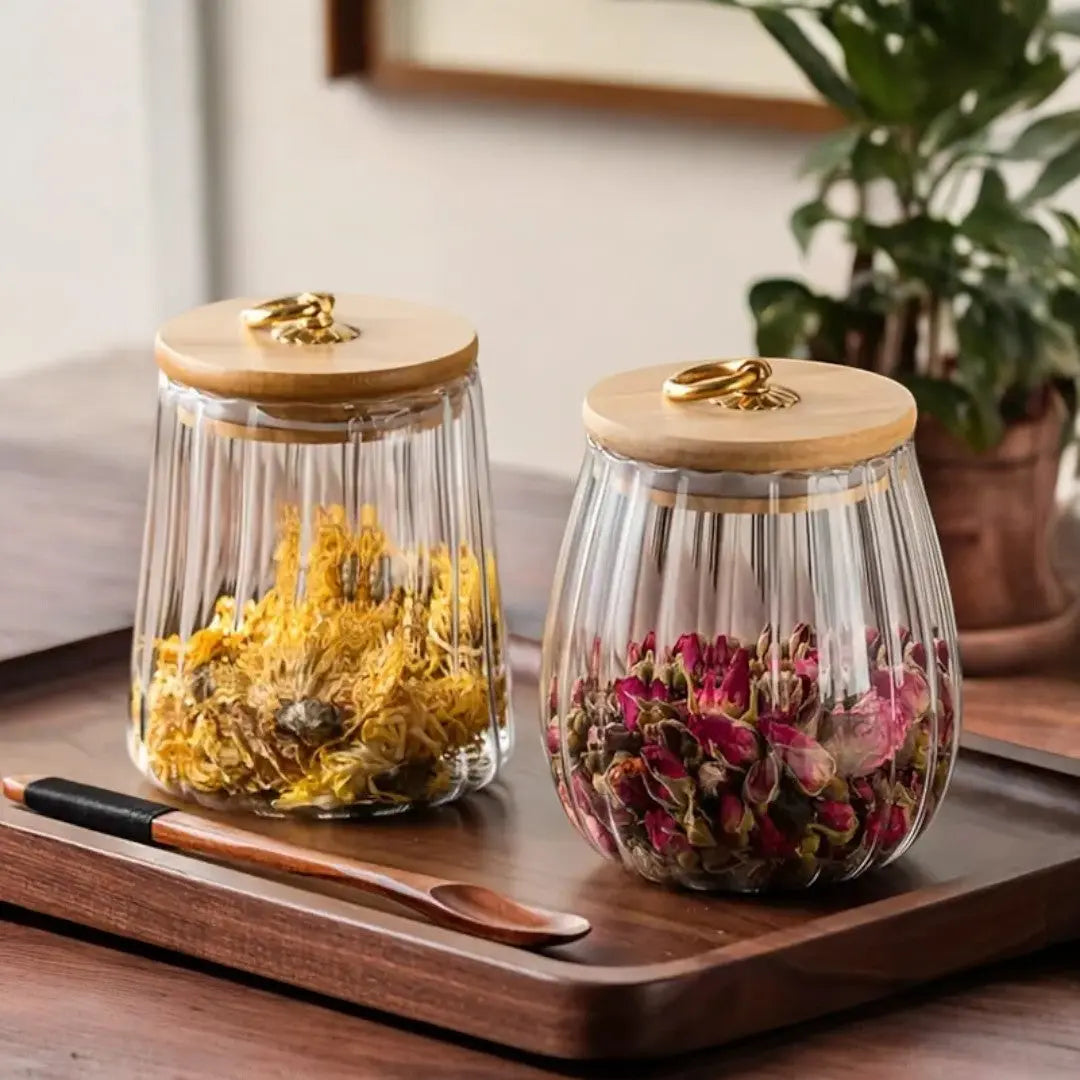 Glass Tea Storage Jar with Sealed Wooden Lid