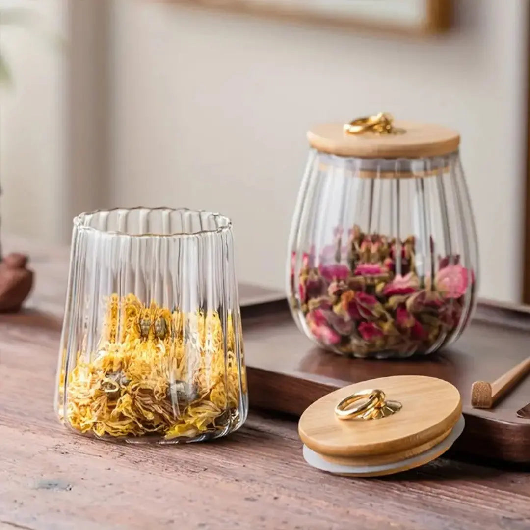 Glass Tea Storage Jar with Sealed Wooden Lid