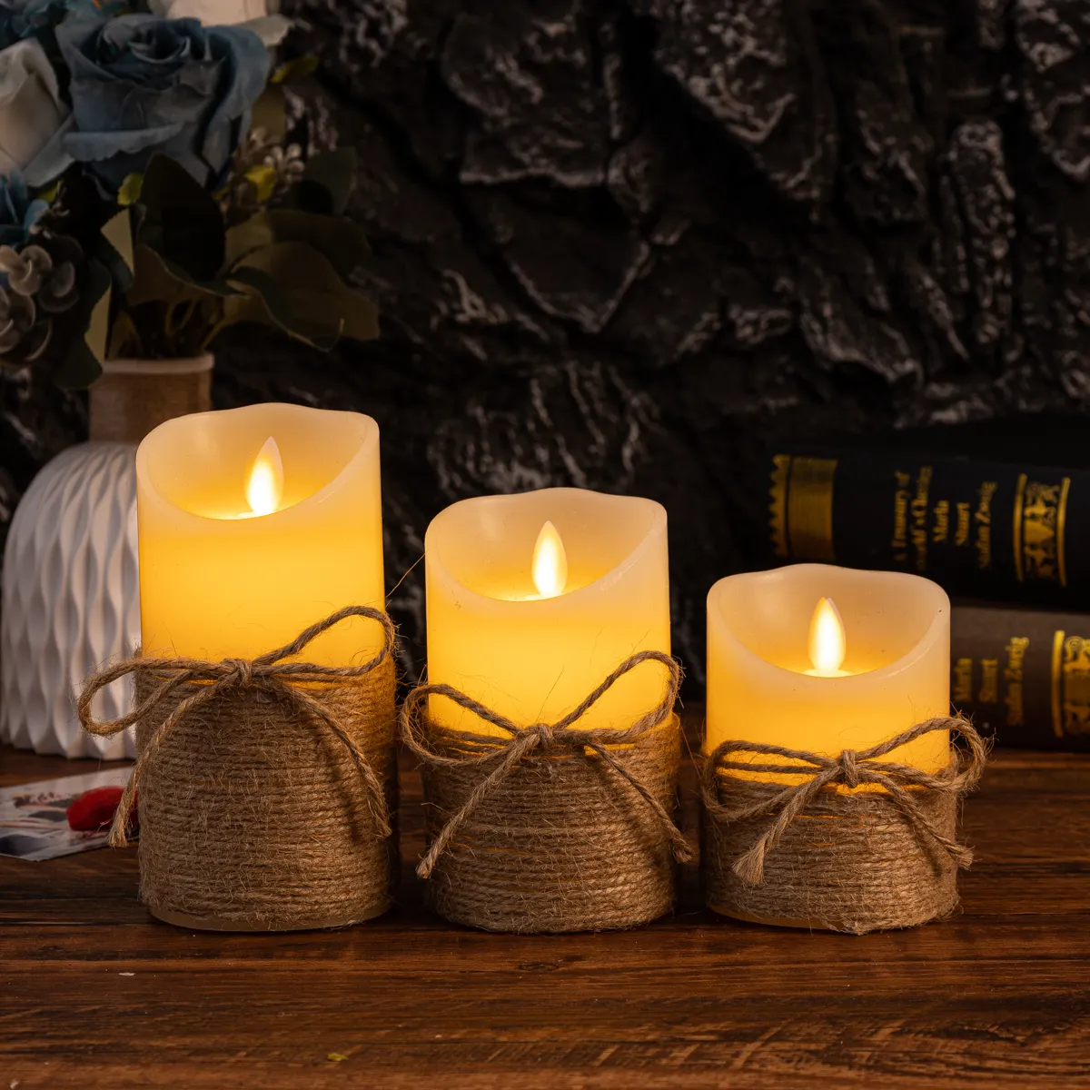 Flammeløse LED lys med bevægelig flamme batteridrevet til indendørs brug