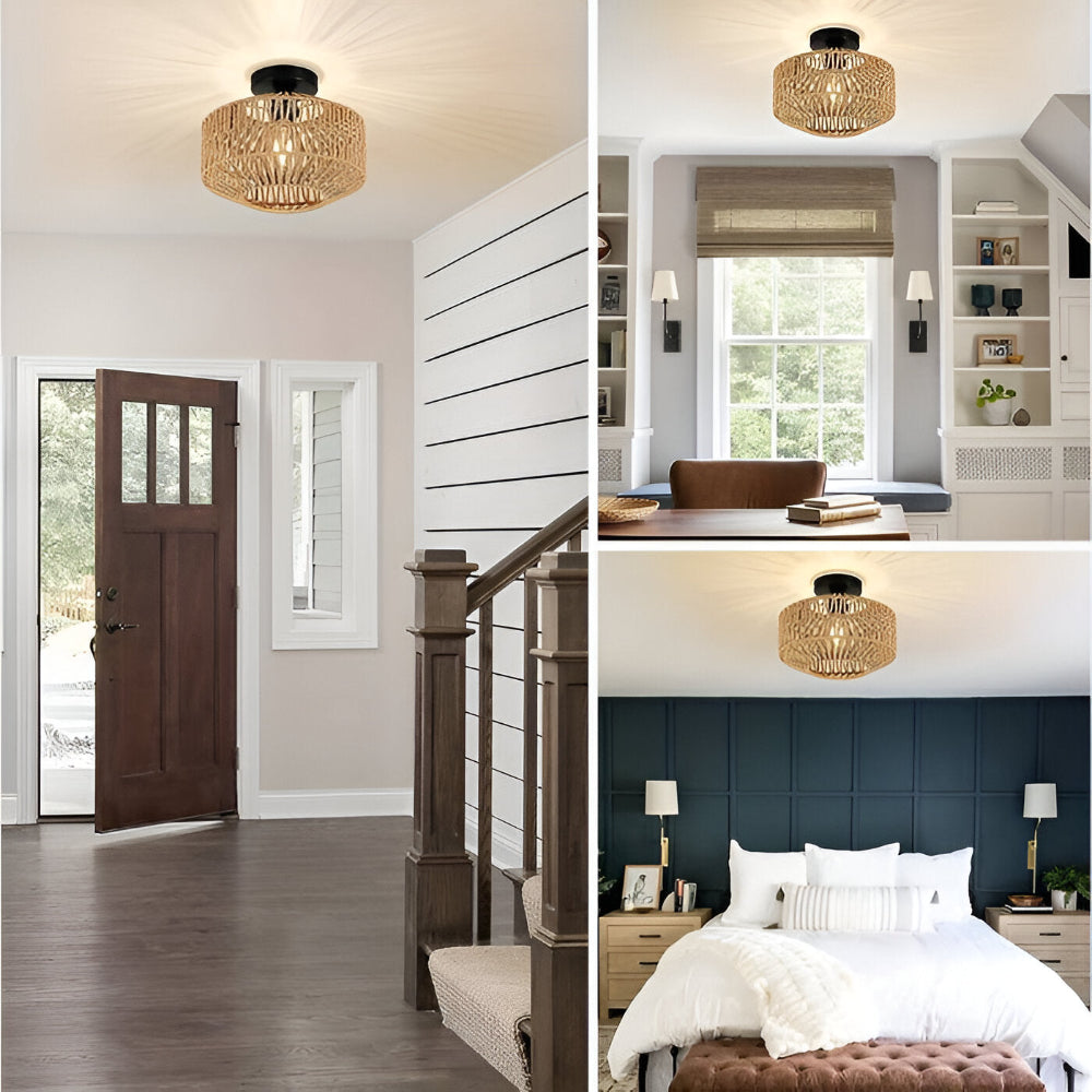 Flettet loftslampe Boho loftslampe i naturfiber