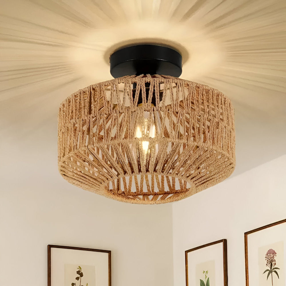 Flettet loftslampe Boho loftslampe i naturfiber