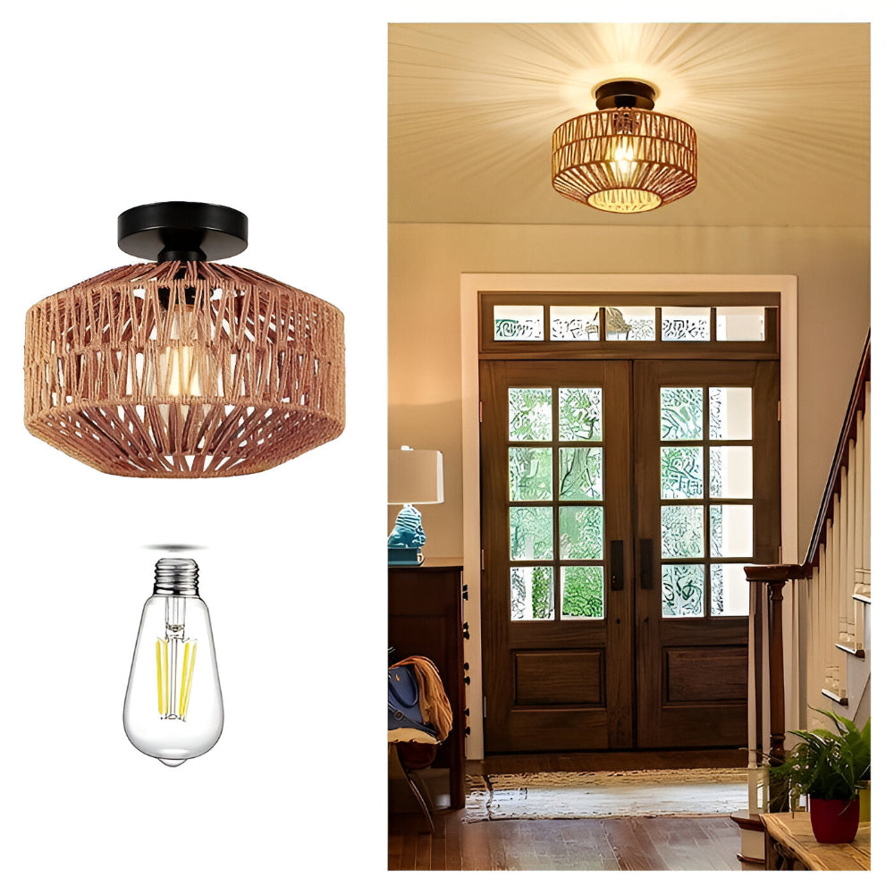 Flettet loftslampe Boho loftslampe i naturfiber