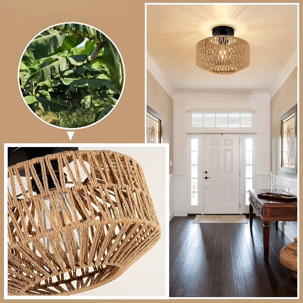 Flettet loftslampe Boho loftslampe i naturfiber