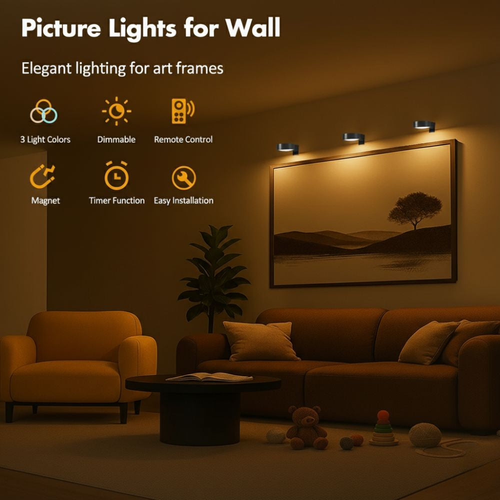 Picture Light Battery Operated Rechargeable Dimmable with Remote for Wall Art