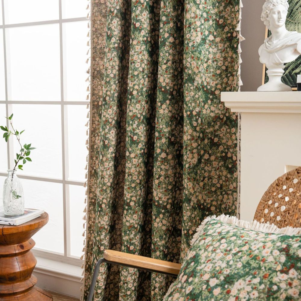 French Vintage Floral Curtain Panel Light Filtering Microfiber