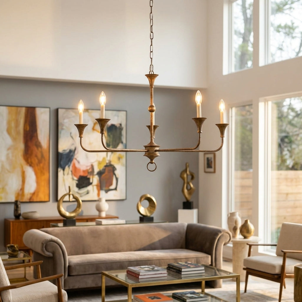 Brass Candle Chandelier Antique Hand Finished Arms for Dining Room