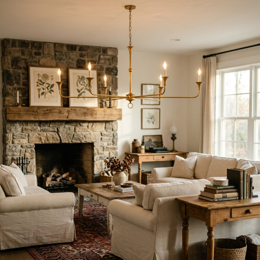 Brass Candle Chandelier Antique Hand Finished Arms for Dining Room