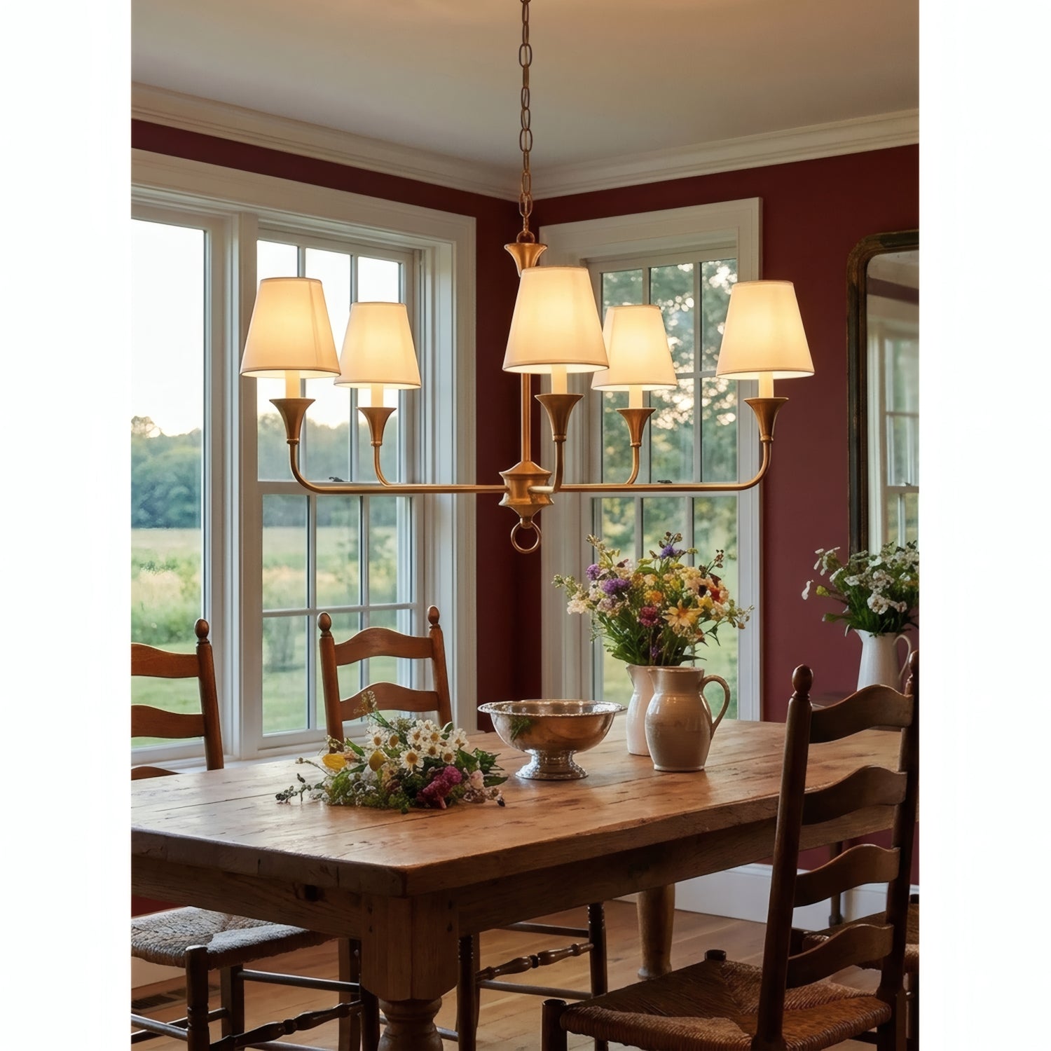 Brass Candle Chandelier Antique Hand Finished Arms for Dining Room