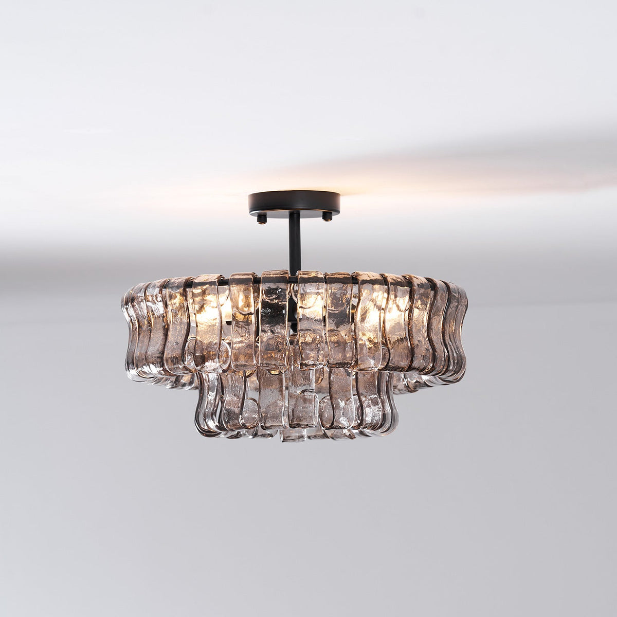 Sculptural Ice Glass Ceiling Light Hand Crafted Faceted Shades Foyer