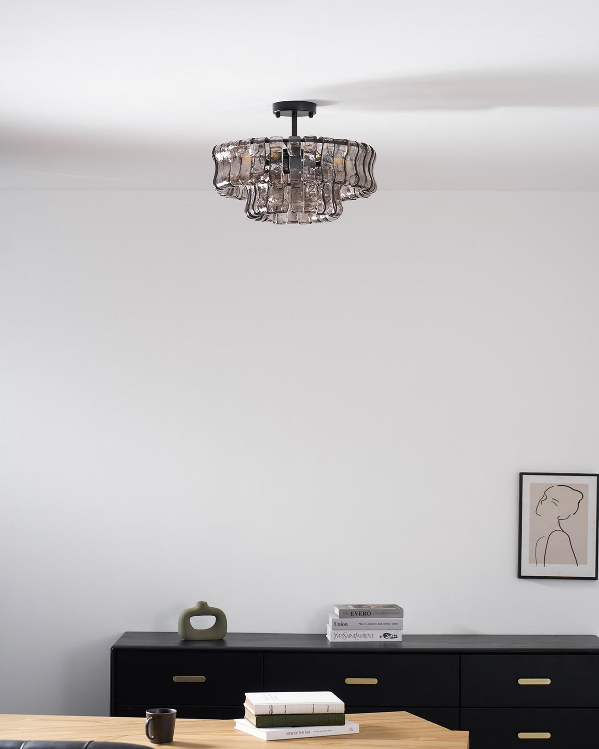 Sculptural Ice Glass Ceiling Light Hand Crafted Faceted Shades Foyer
