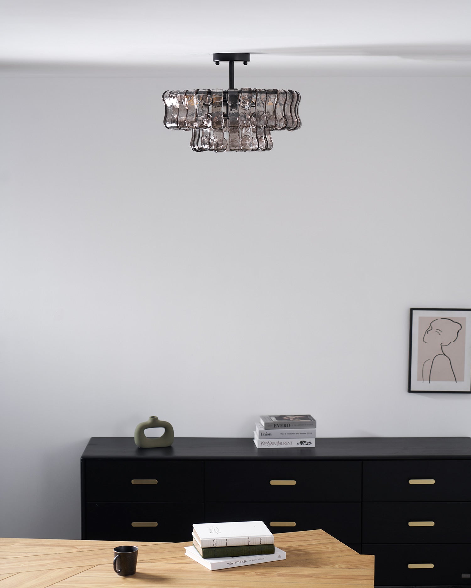Sculptural Ice Glass Ceiling Light Hand Crafted Faceted Shades Foyer