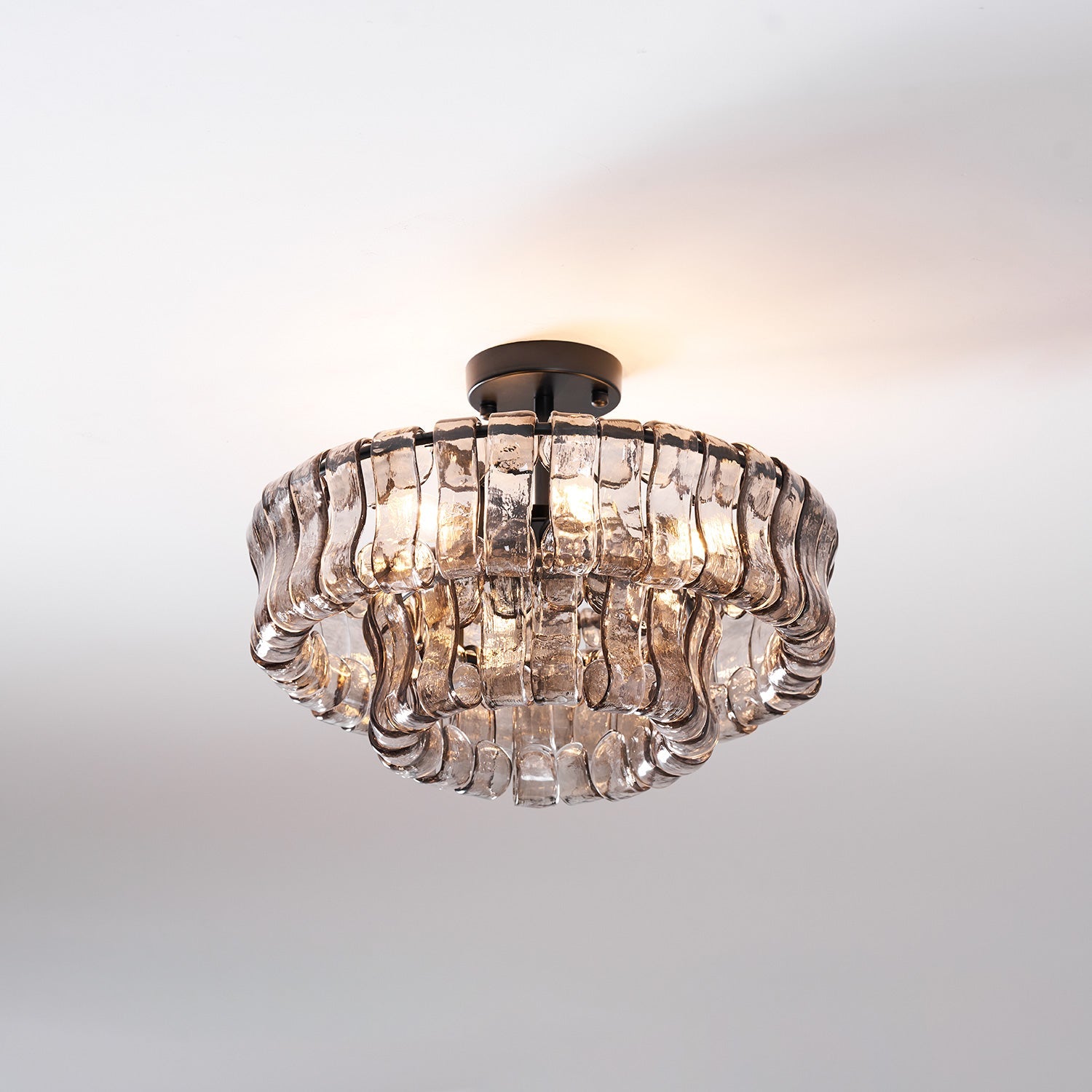 Sculptural Ice Glass Ceiling Light Hand Crafted Faceted Shades Foyer