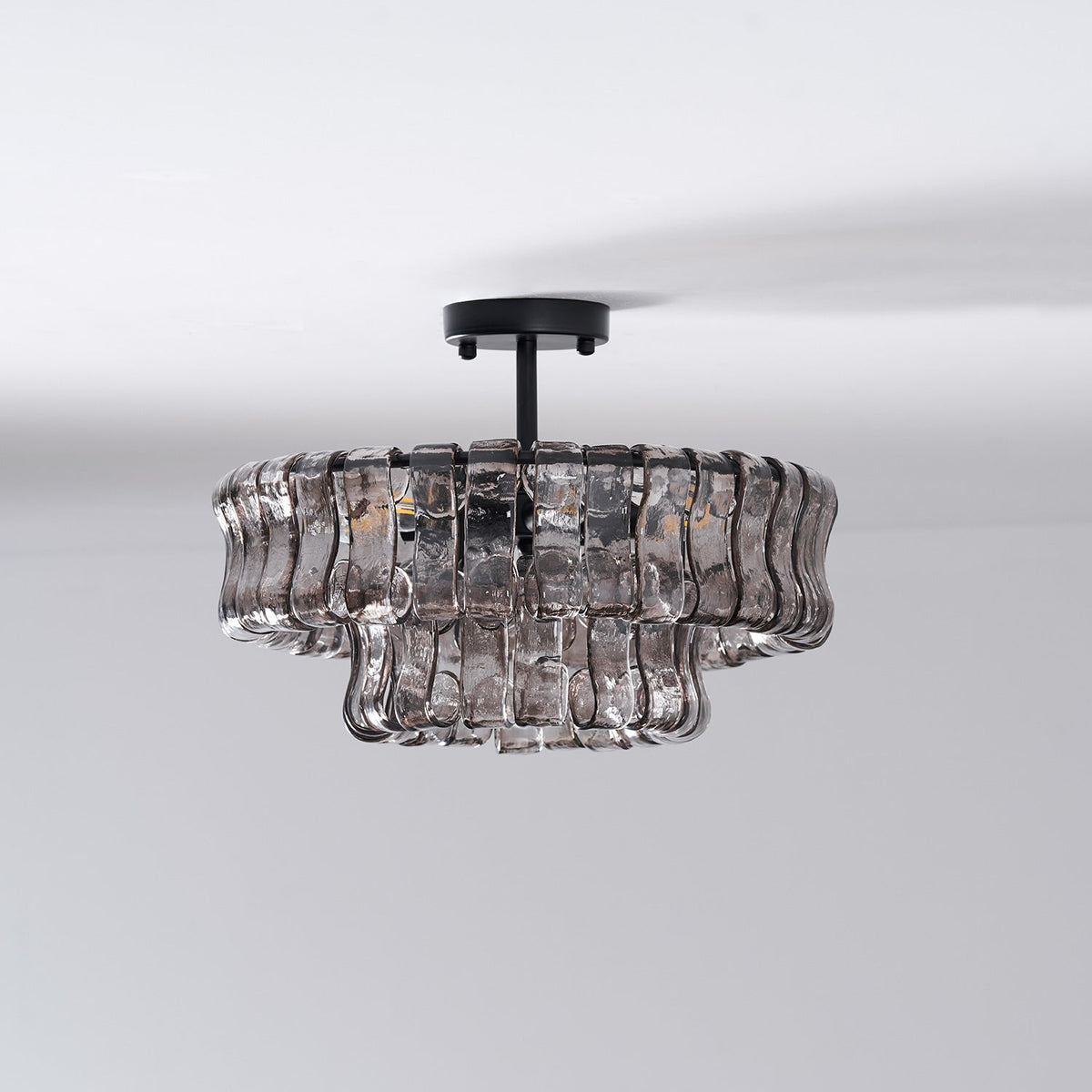 Sculptural Ice Glass Ceiling Light Hand Crafted Faceted Shades Foyer