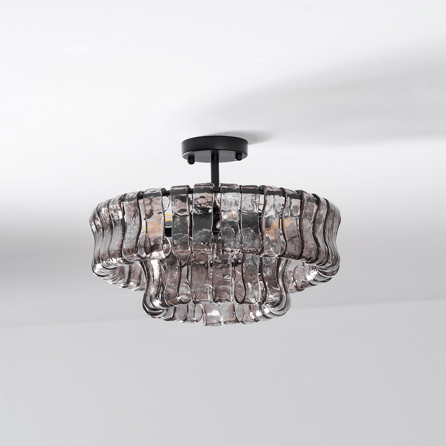 Sculptural Ice Glass Ceiling Light Hand Crafted Faceted Shades Foyer