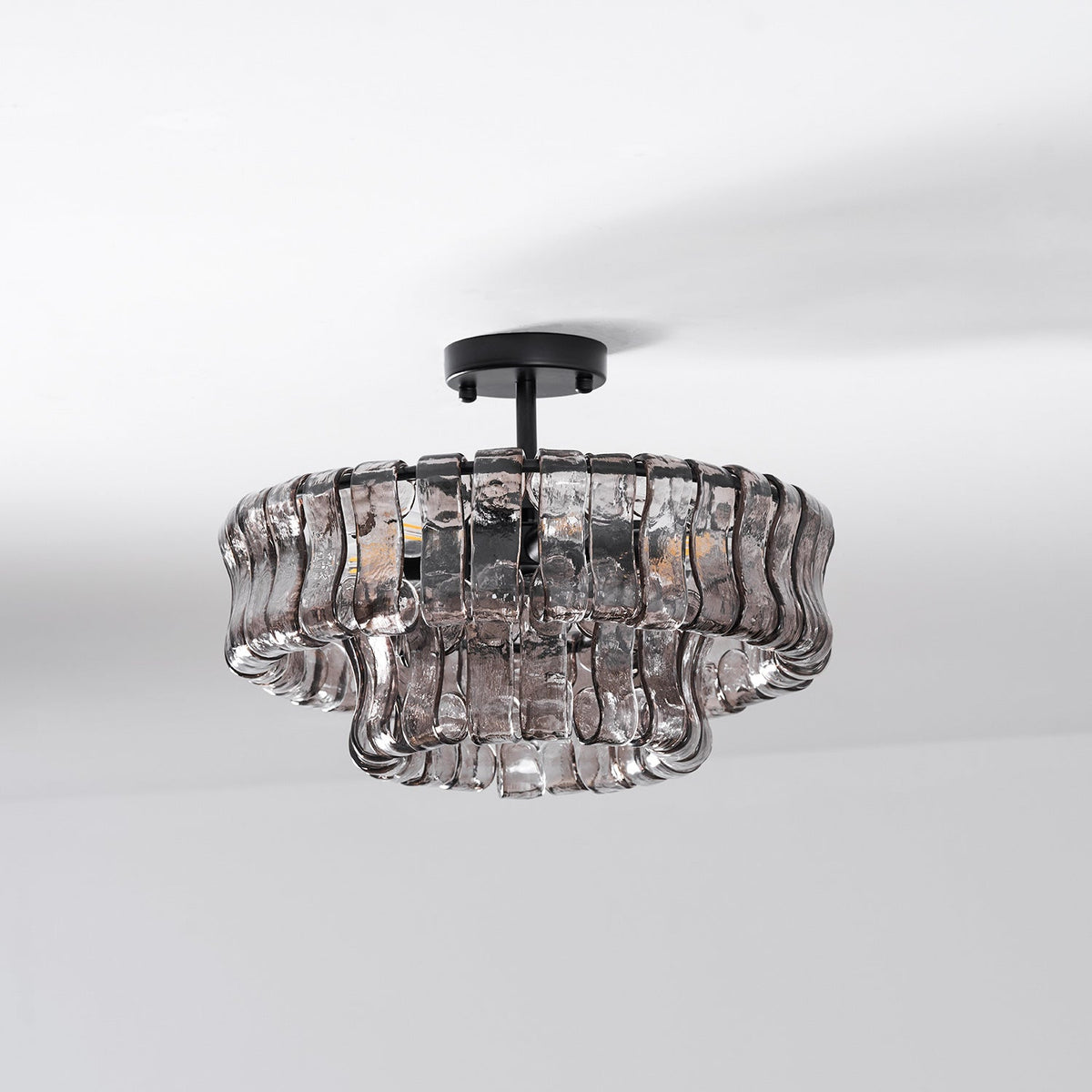 Sculptural Ice Glass Ceiling Light Hand Crafted Faceted Shades Foyer
