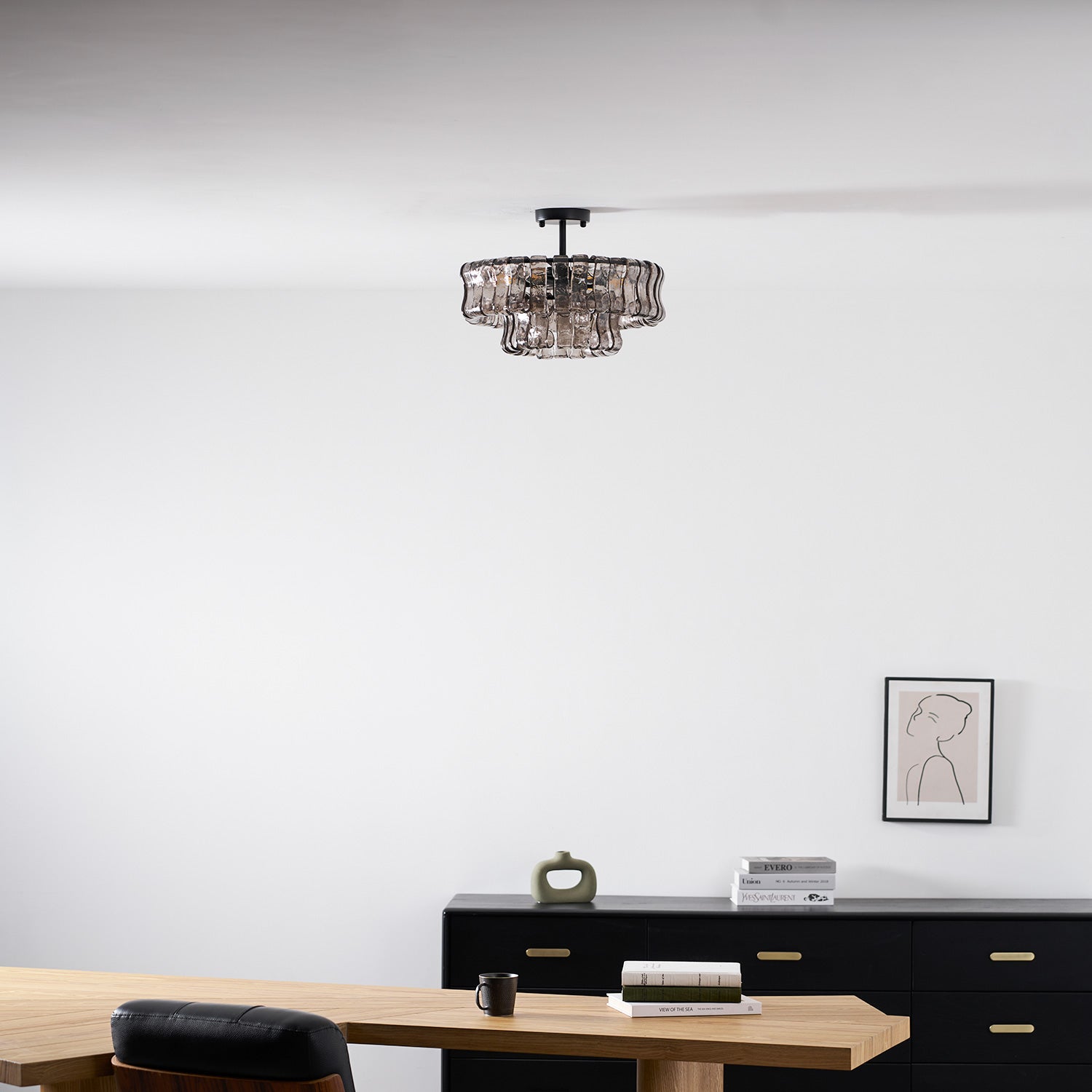 Sculptural Ice Glass Ceiling Light Hand Crafted Faceted Shades Foyer