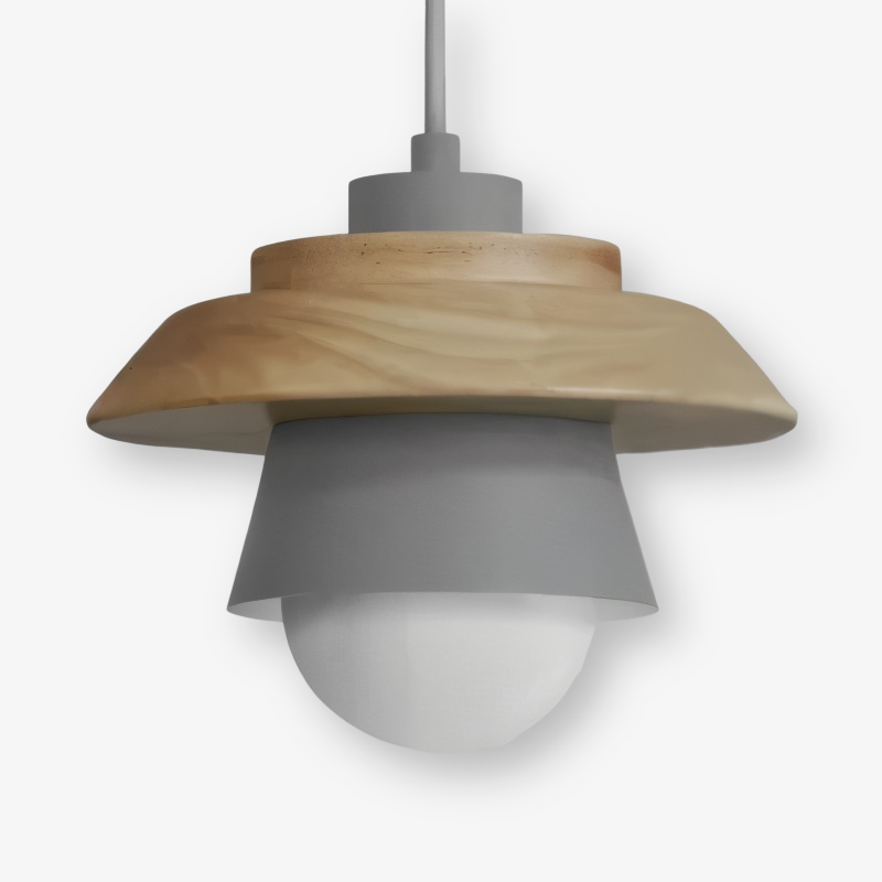 Hængende lagdelt loftslampe med træskærm