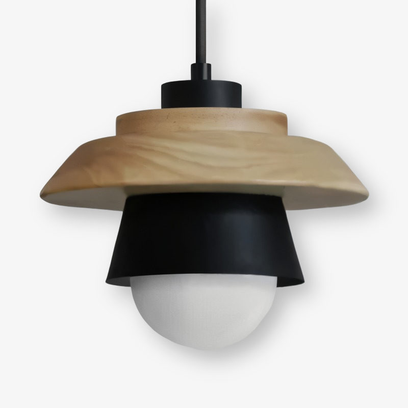 Hængende lagdelt loftslampe med træskærm