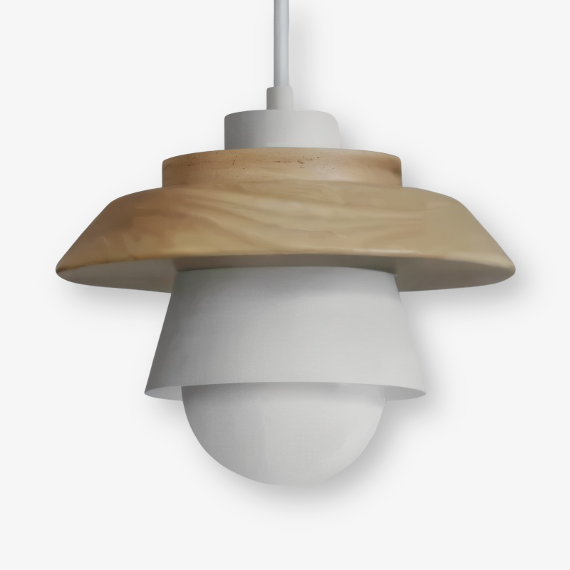 Hængende lagdelt loftslampe med træskærm