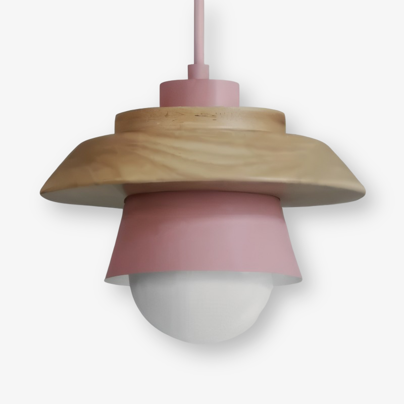 Hængende lagdelt loftslampe med træskærm