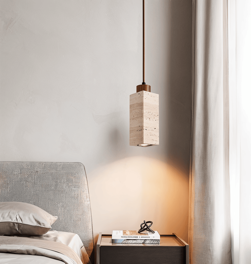 Hængende marmorpendellampe i natursten med downlight