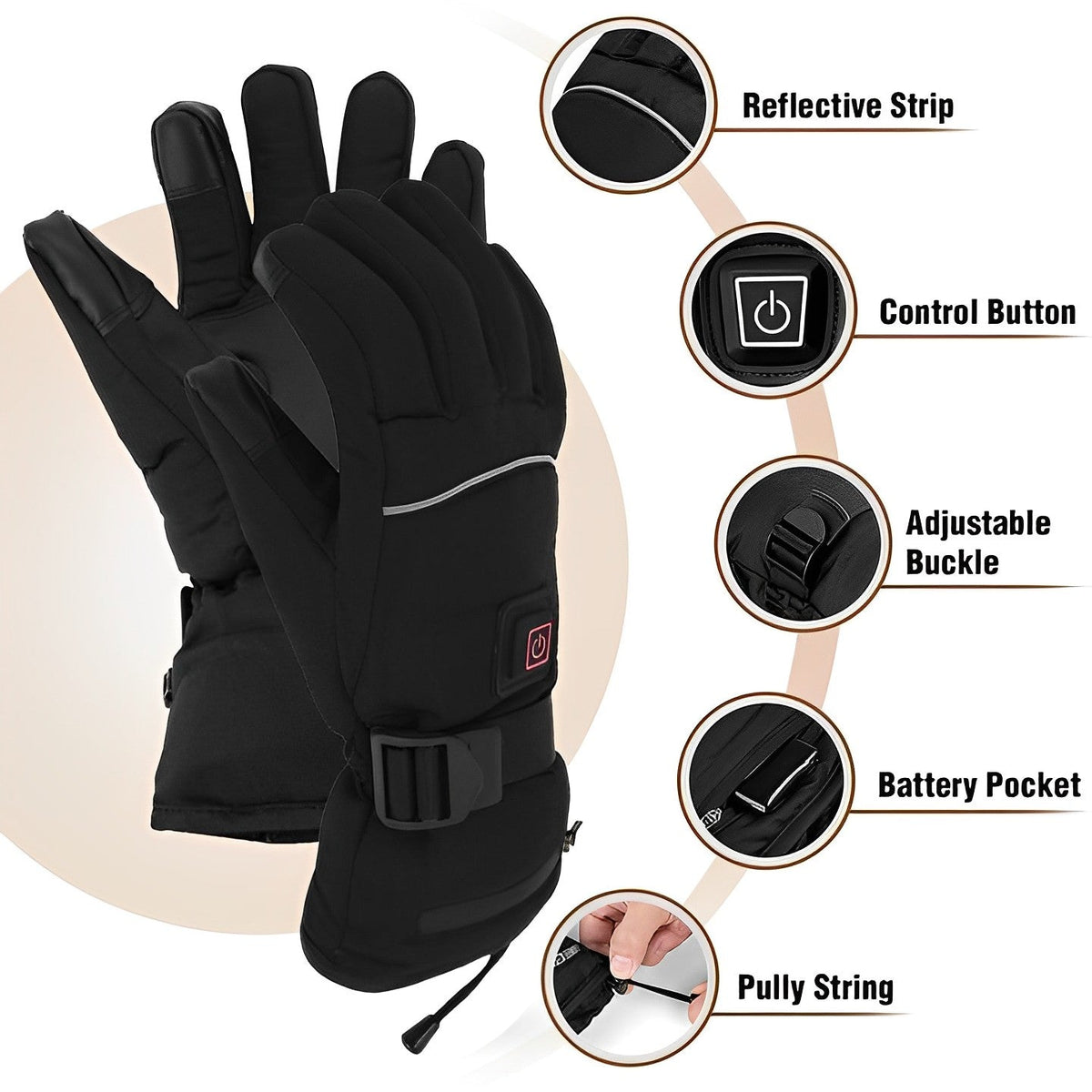 Battery Heated Gloves Rechargeable Three Heat Settings