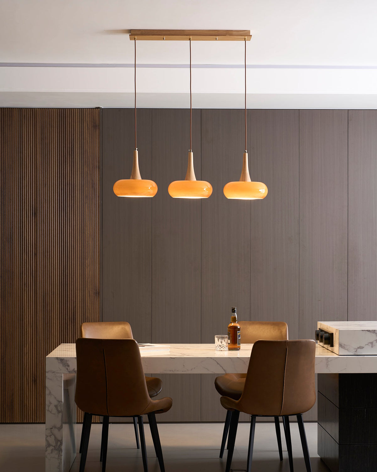 Glass Pendant Light with Wood Accent Bulbs Included for Kitchen Island